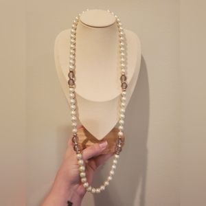 Faux Pearl and Crystal Long Necklace
